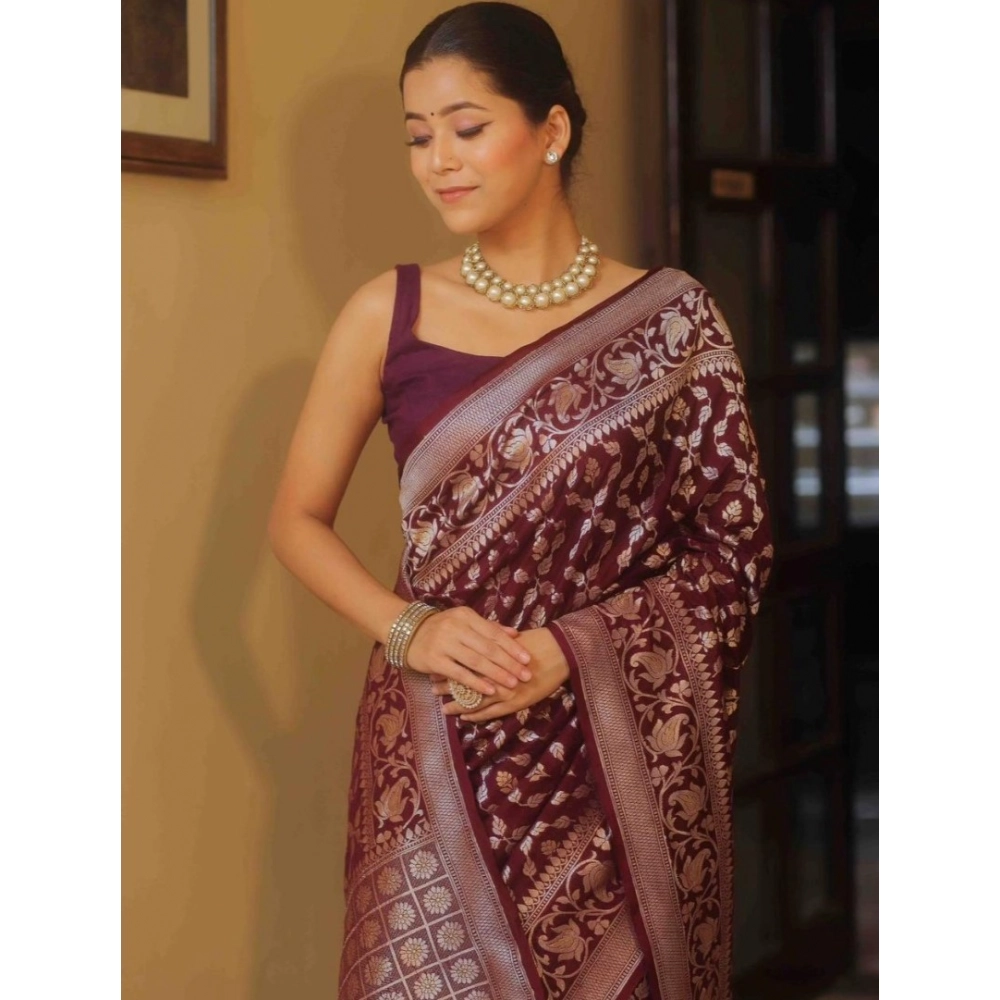 generic women's silk printed saree with unstitched blouse 5.5mtr (maroon) generic women's silk printed saree with unstitched blouse 5.5mtr (maroon)