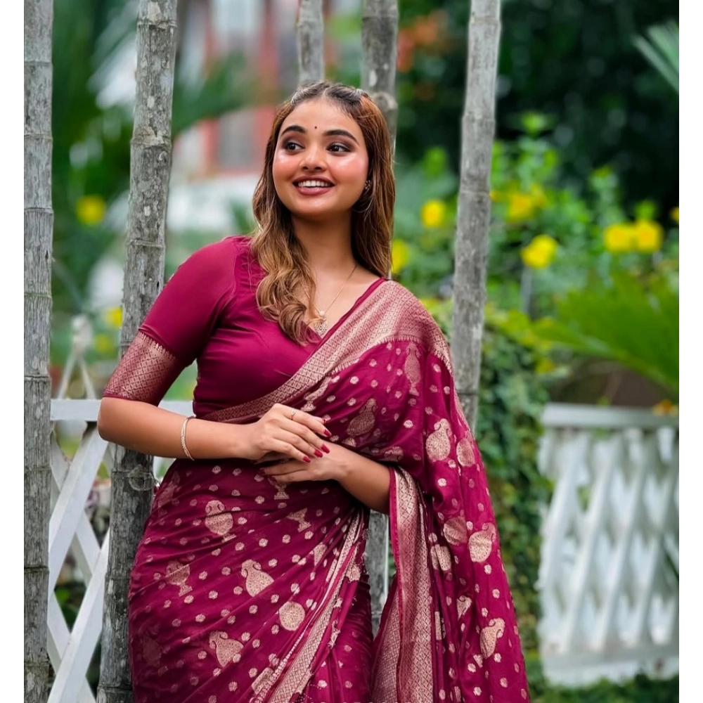 generic women's silk printed saree with unstitched blouse 5.5mtr (wine) generic women's silk printed saree with unstitched blouse 5.5mtr (wine)