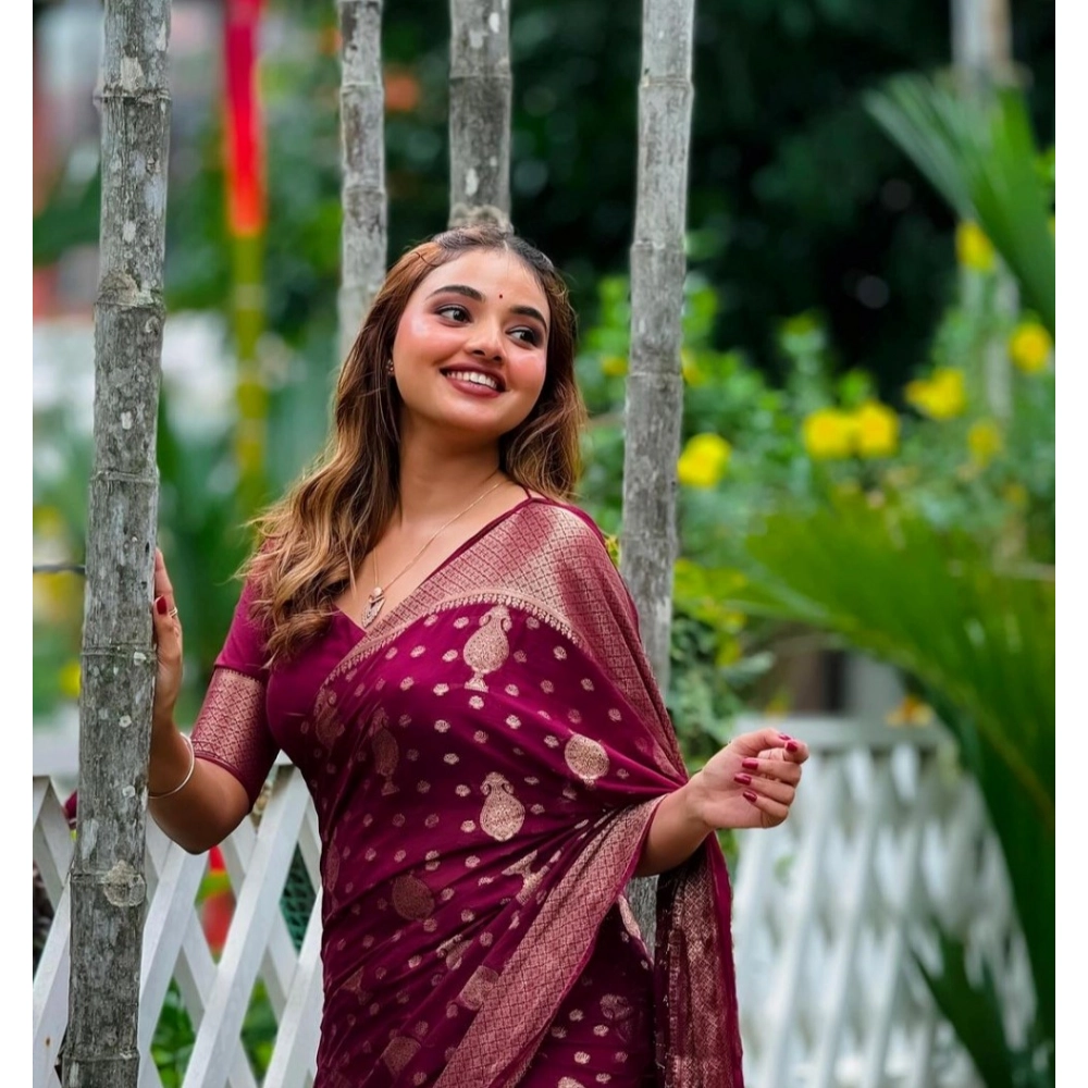 generic women's silk printed saree with unstitched blouse 5.5mtr (wine) generic women's silk printed saree with unstitched blouse 5.5mtr (wine)