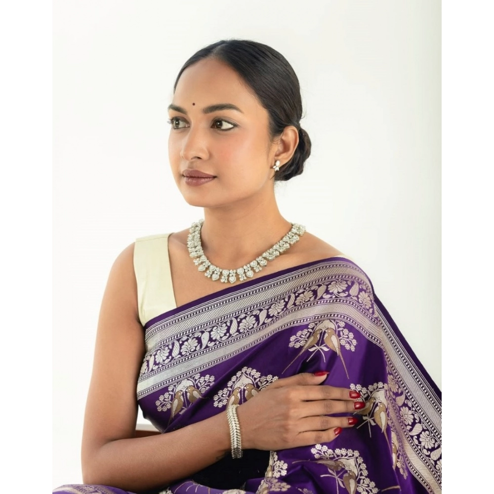 generic women's silk printed saree with unstitched blouse 5.5mtr (purple) generic women's silk printed saree with unstitched blouse 5.5mtr (purple)