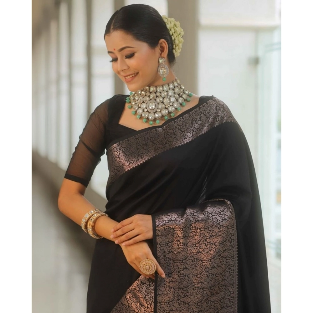generic women's silk printed saree with unstitched blouse 5.5mtr (black) generic women's silk printed saree with unstitched blouse 5.5mtr (black)