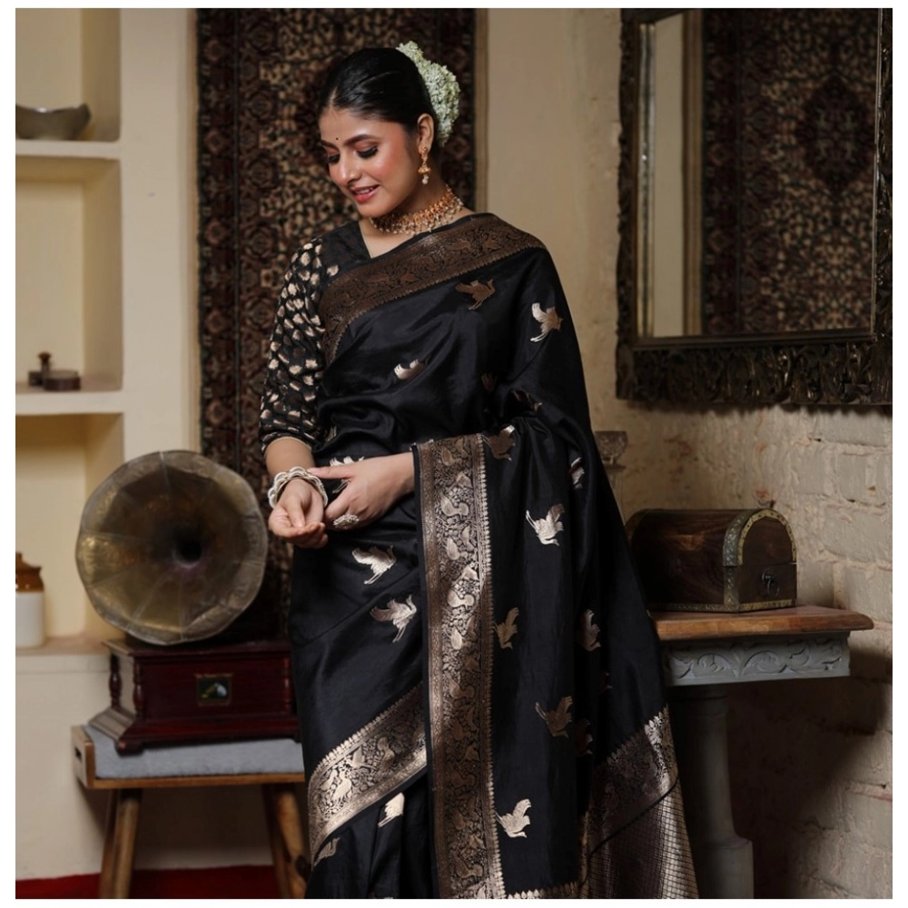 generic women's silk printed saree with unstitched blouse 5.5mtr (black) generic women's silk printed saree with unstitched blouse 5.5mtr (black)