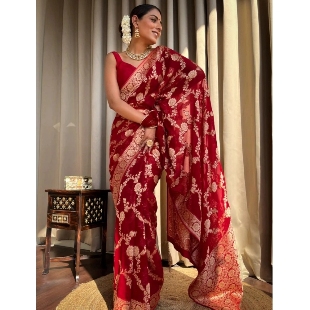 generic women's silk printed saree with unstitched blouse 5.5mtr (red) generic women's silk printed saree with unstitched blouse 5.5mtr (red)