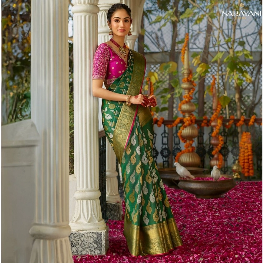generic women's silk printed saree with unstitched blouse 5.5mtr (green) generic women's silk printed saree with unstitched blouse 5.5mtr (green)