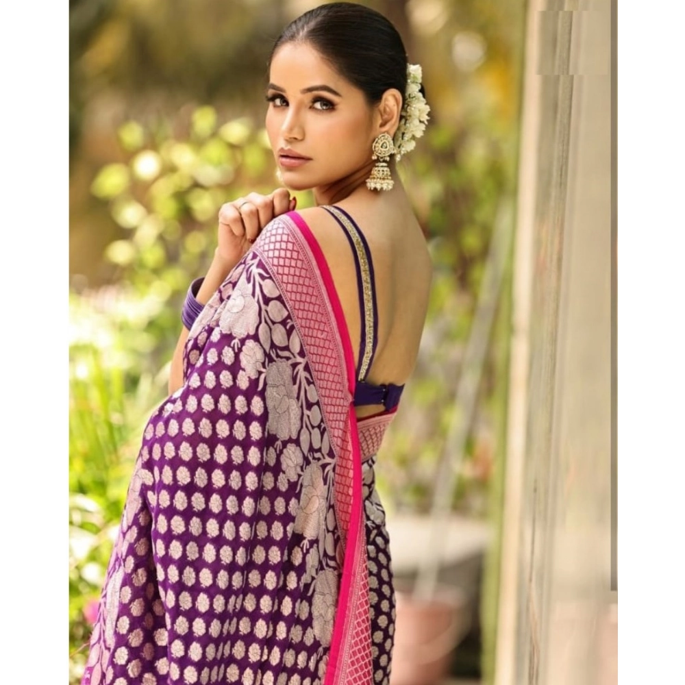 generic women's silk printed saree with unstitched blouse 5.5mtr (purple) generic women's silk printed saree with unstitched blouse 5.5mtr (purple)