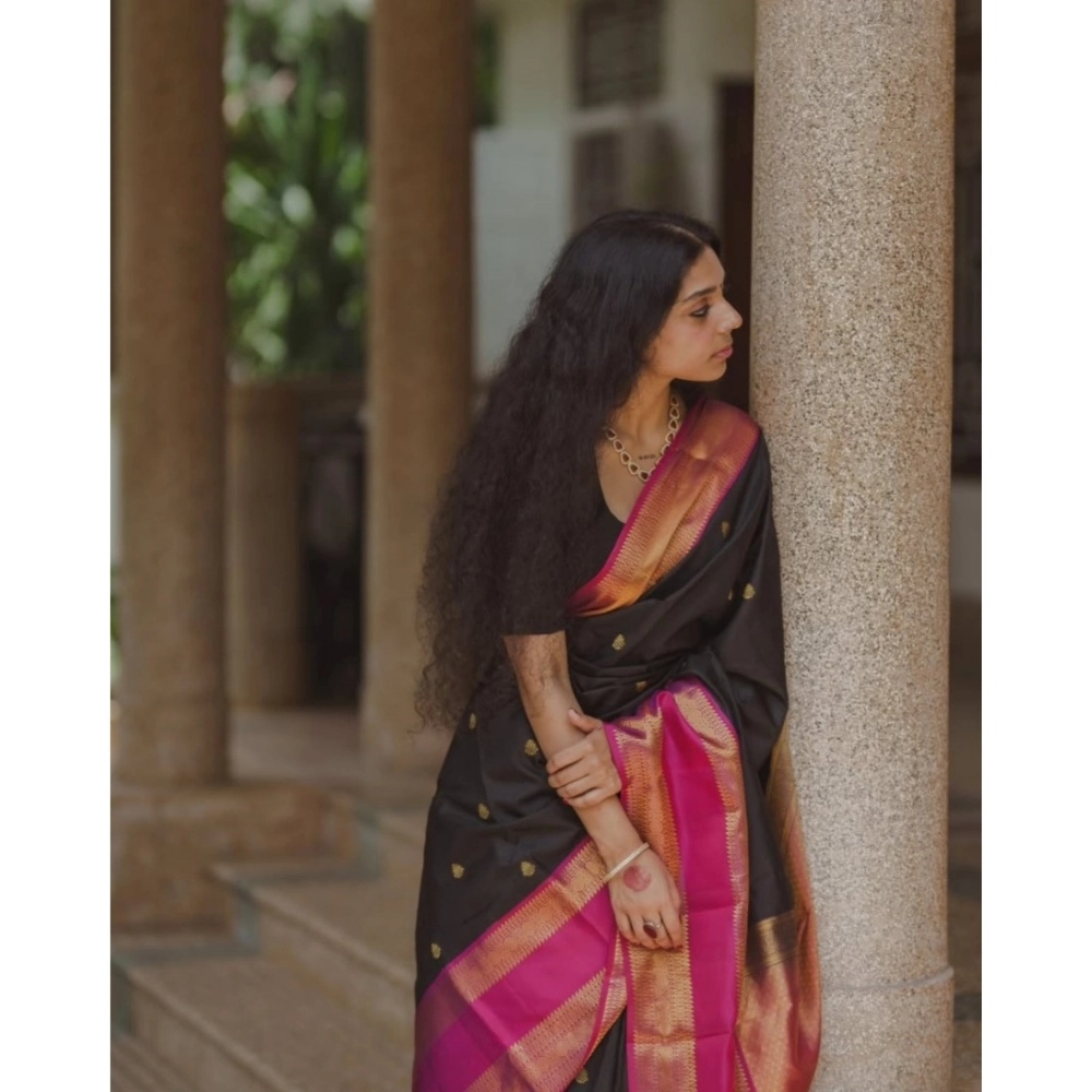 generic women's silk printed saree with unstitched blouse 5.5mtr (black pink) generic women's silk printed saree with unstitched blouse 5.5mtr (black pink)
