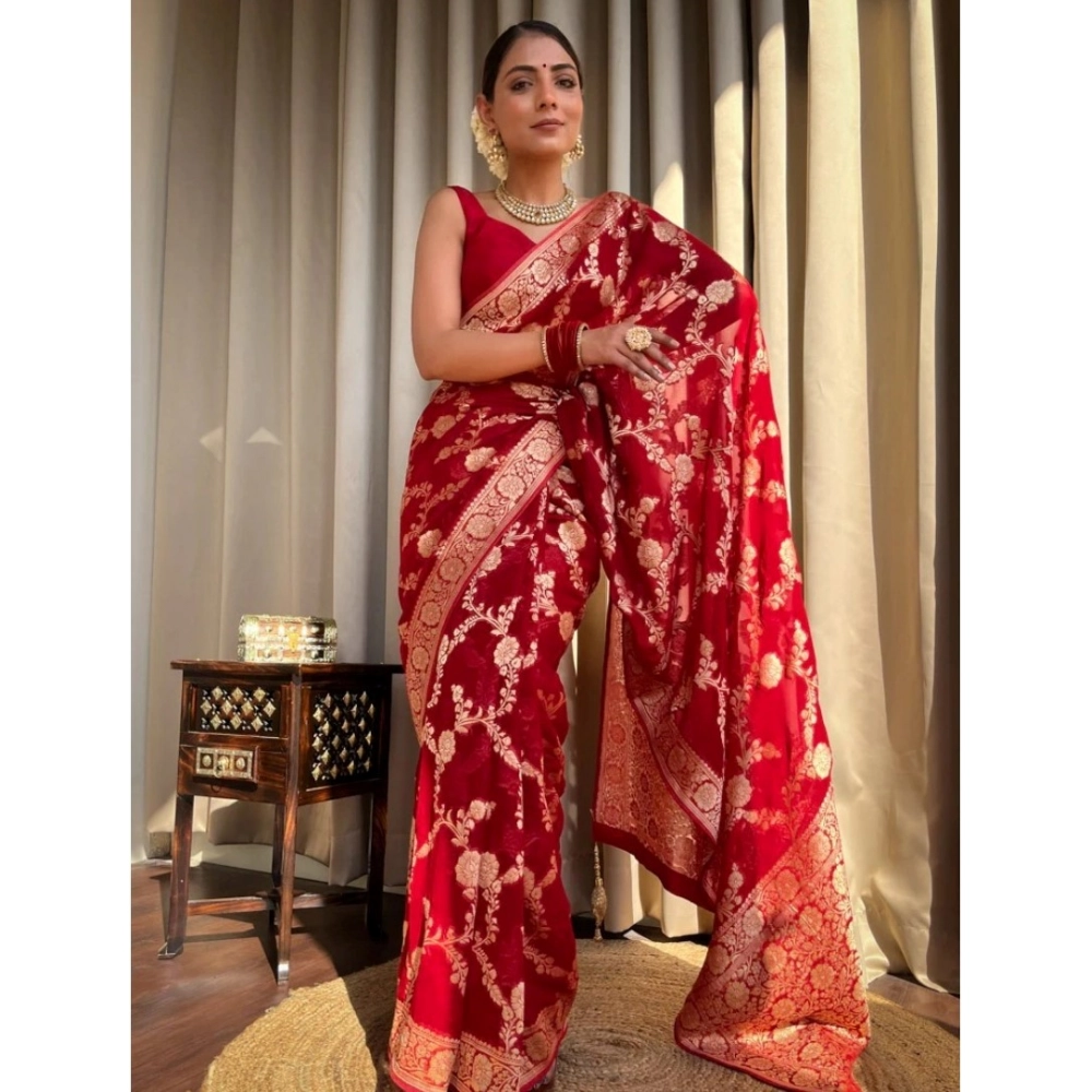 generic women's silk printed saree with unstitched blouse 5.5mtr (red) generic women's silk printed saree with unstitched blouse 5.5mtr (red)