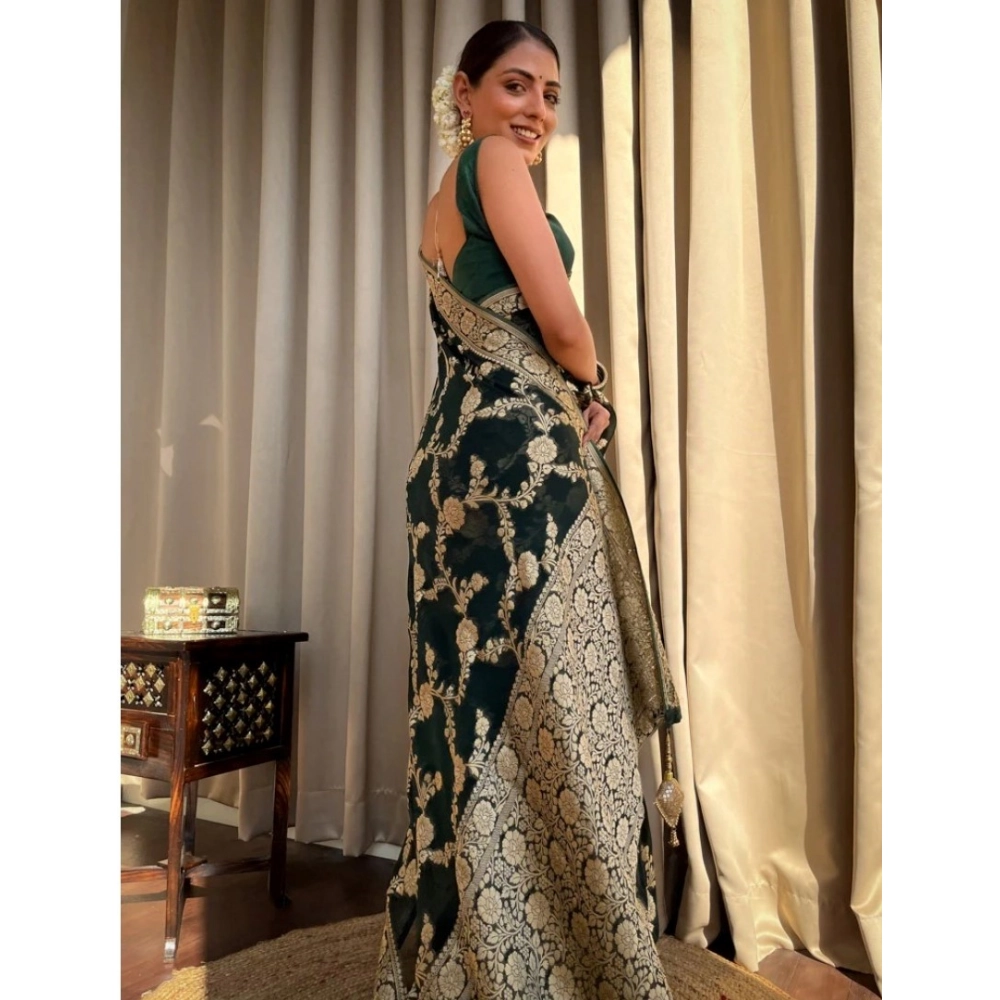 generic women's silk printed saree with unstitched blouse 5.5mtr (dark green) generic women's silk printed saree with unstitched blouse 5.5mtr (dark green)