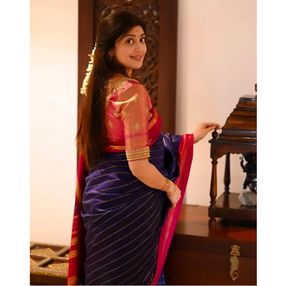 generic women's silk printed saree with unstitched blouse 5.5mtr (navy blue) generic women's silk printed saree with unstitched blouse 5.5mtr (navy blue)