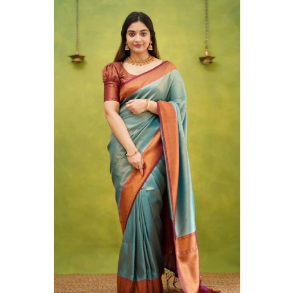 generic women's silk printed saree with unstitched blouse 5.5mtr (rama) generic women's silk printed saree with unstitched blouse 5.5mtr (rama)