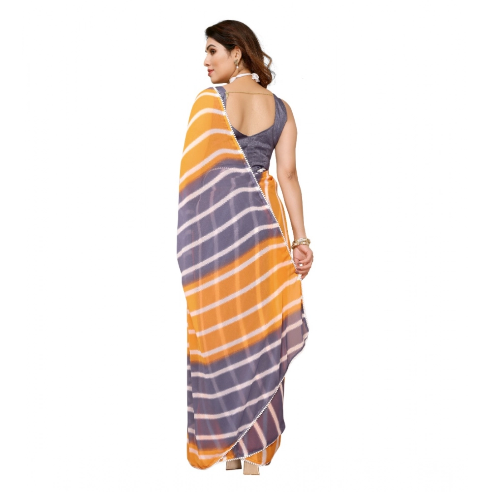 generic women's small lace georgette striped ready to wear saree with unstitched blouse 5.5 mtr (orange grey) generic women's small lace georgette striped ready to wear saree with unstitched blouse 5.5 mtr (orange grey)