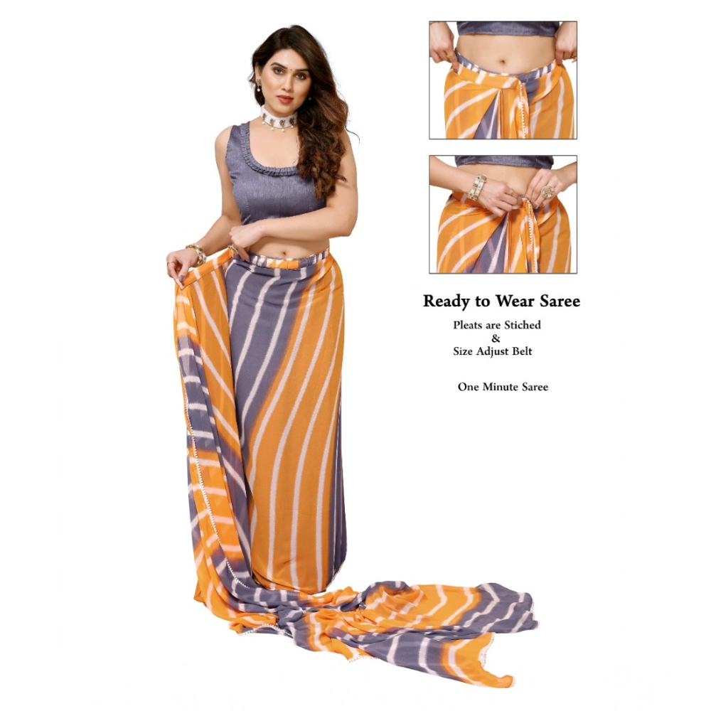 generic women's small lace georgette striped ready to wear saree with unstitched blouse 5.5 mtr (orange grey) generic women's small lace georgette striped ready to wear saree with unstitched blouse 5.5 mtr (orange grey)