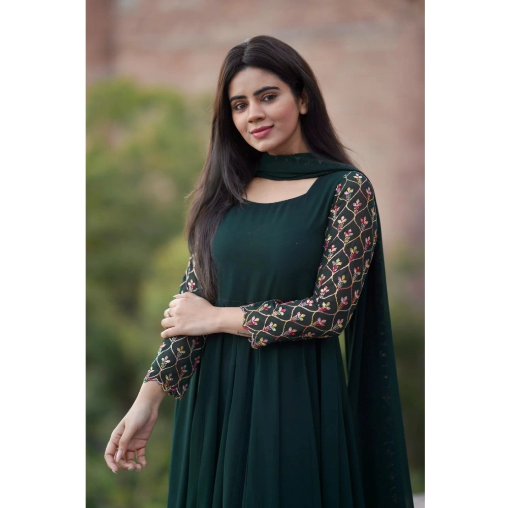 generic women's georgette embroidery 3 4th sleeve round neck kurti with dupatta set (green) generic women's georgette embroidery 3 4th sleeve round neck kurti with dupatta set (green)