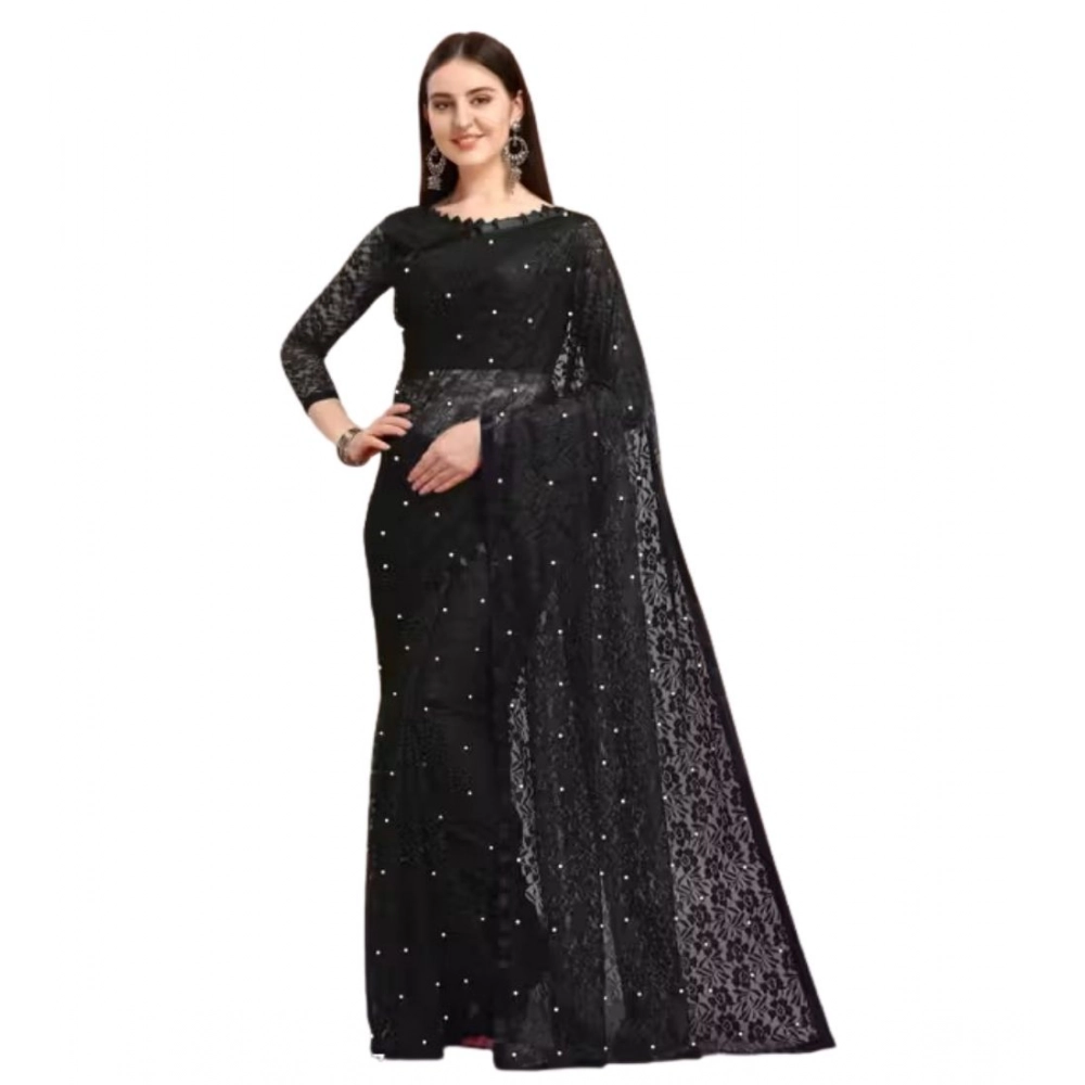 generic women's net self design saree with unstitched blouse 5.5mtr (black) generic women's net self design saree with unstitched blouse 5.5mtr (black)