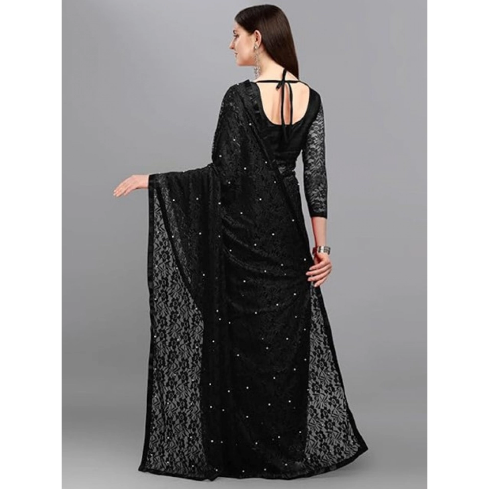 generic women's net self design saree with unstitched blouse 5.5mtr (black) generic women's net self design saree with unstitched blouse 5.5mtr (black)