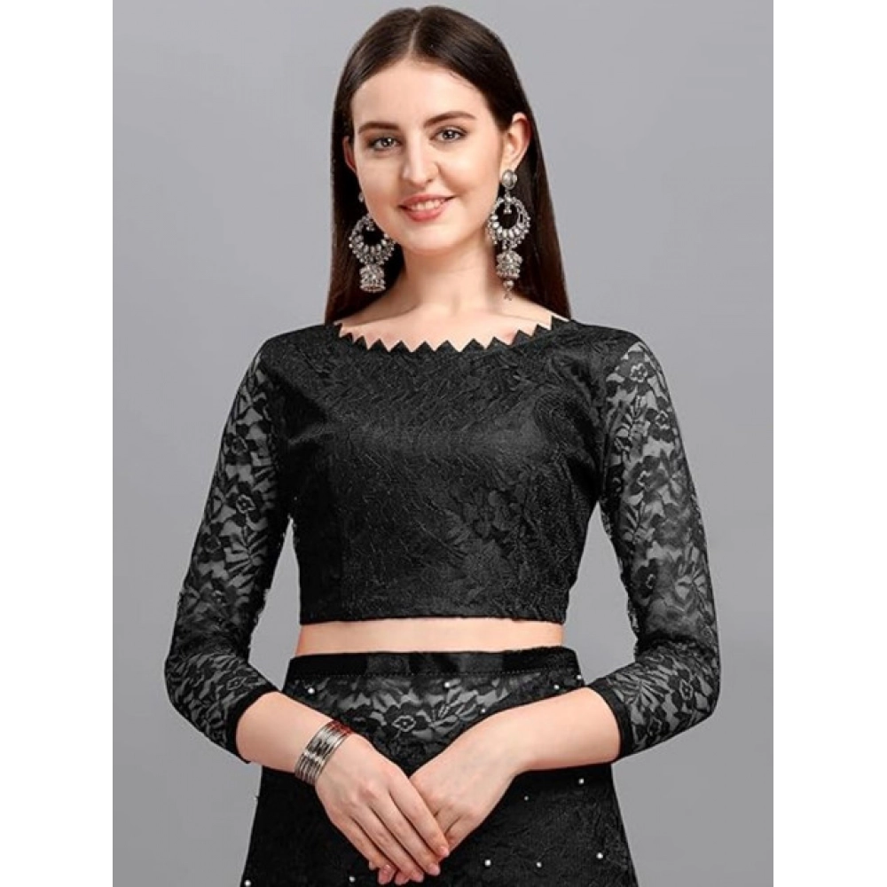 generic women's net self design saree with unstitched blouse 5.5mtr (black) generic women's net self design saree with unstitched blouse 5.5mtr (black)