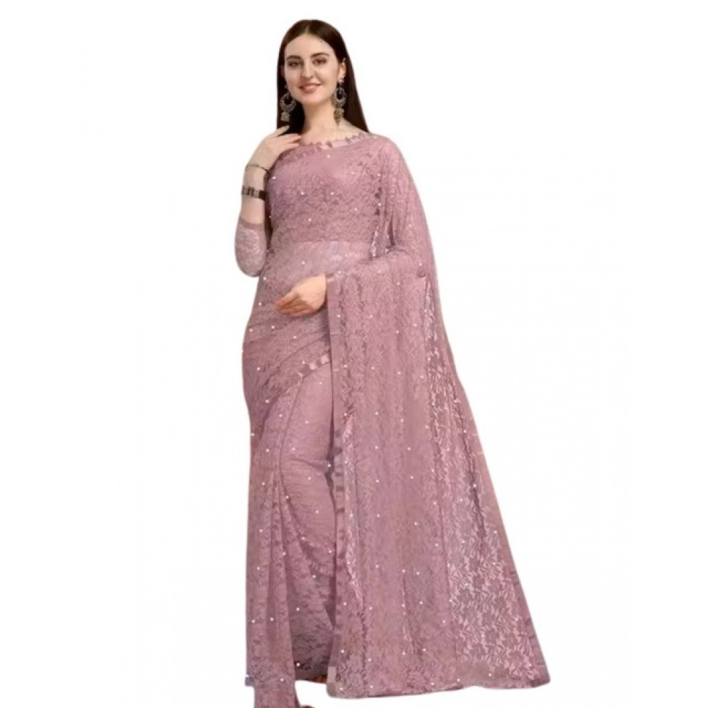 generic women's net self design saree with unstitched blouse 5.5mtr (light brown) generic women's net self design saree with unstitched blouse 5.5mtr (light brown)