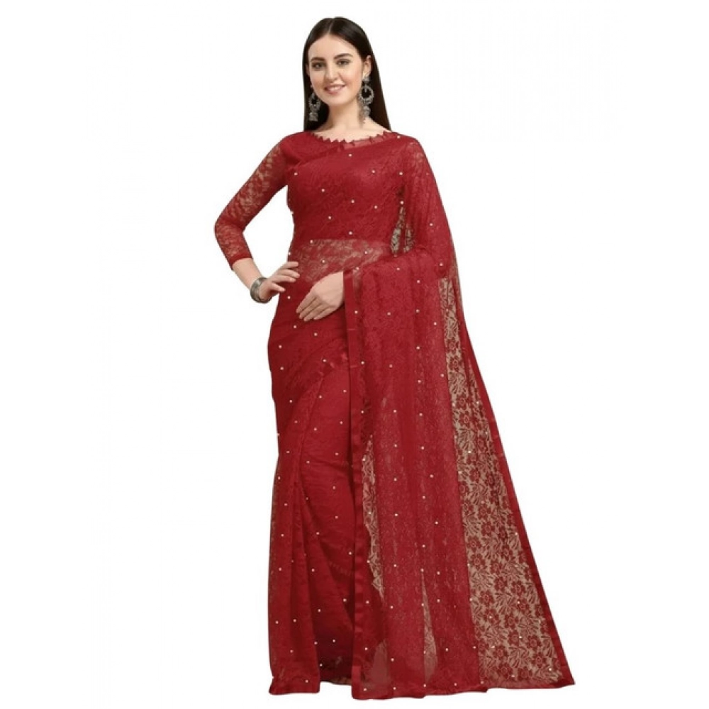 generic women's net self design saree with unstitched blouse 5.5mtr (maroon) generic women's net self design saree with unstitched blouse 5.5mtr (maroon)