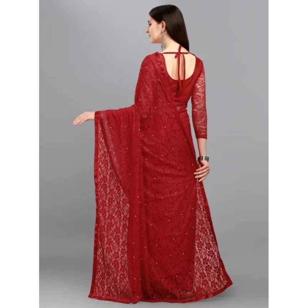 generic women's net self design saree with unstitched blouse 5.5mtr (maroon) generic women's net self design saree with unstitched blouse 5.5mtr (maroon)