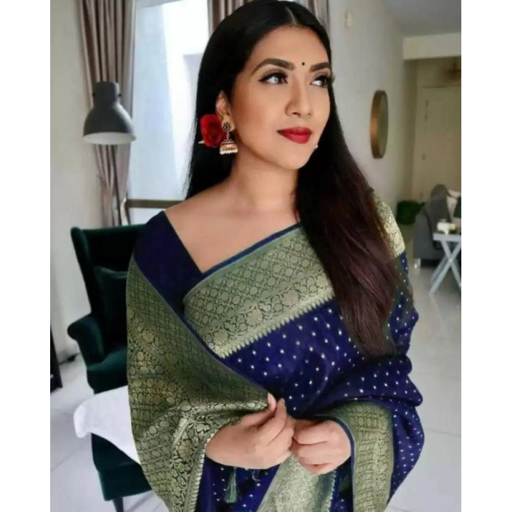 generic women's litchi silk printed saree with unstitched blouse (blue) generic women's litchi silk printed saree with unstitched blouse (blue)