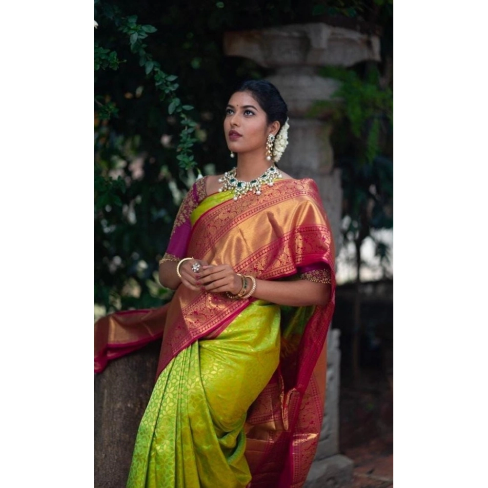 generic women's litchi silk printed saree with unstitched blouse (green) generic women's litchi silk printed saree with unstitched blouse (green)