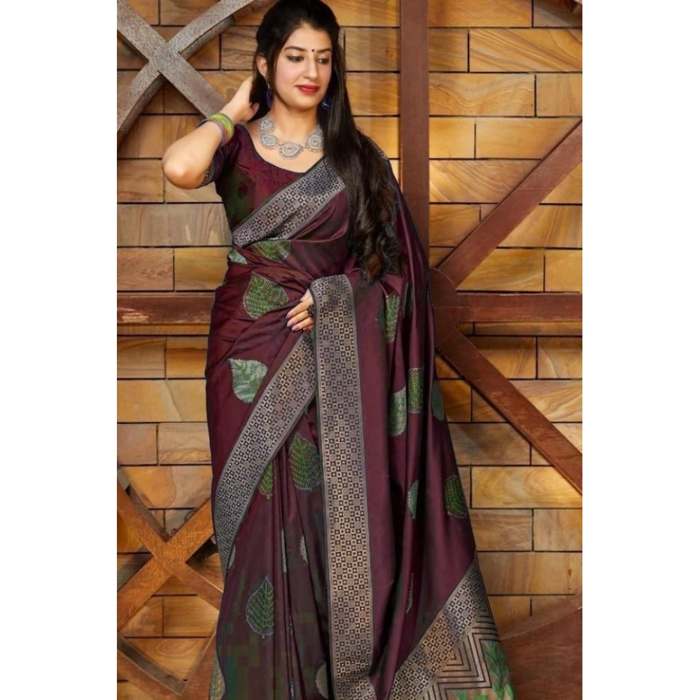 generic women's litchi silk printed saree with unstitched blouse (maroon) generic women's litchi silk printed saree with unstitched blouse (maroon)