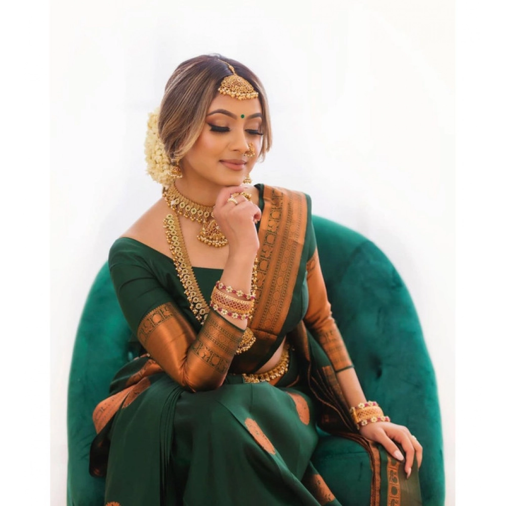generic women's litchi silk printed saree with unstitched blouse (green) generic women's litchi silk printed saree with unstitched blouse (green)