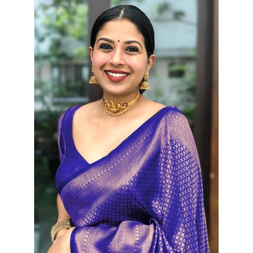 generic women's litchi silk printed saree with unstitched blouse (purple) generic women's litchi silk printed saree with unstitched blouse (purple)