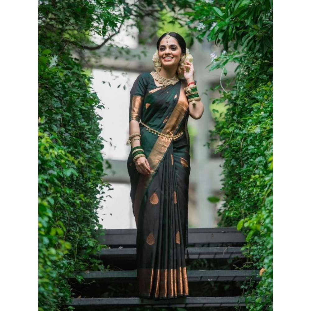generic women's litchi silk printed saree with unstitched blouse (green) generic women's litchi silk printed saree with unstitched blouse (green)