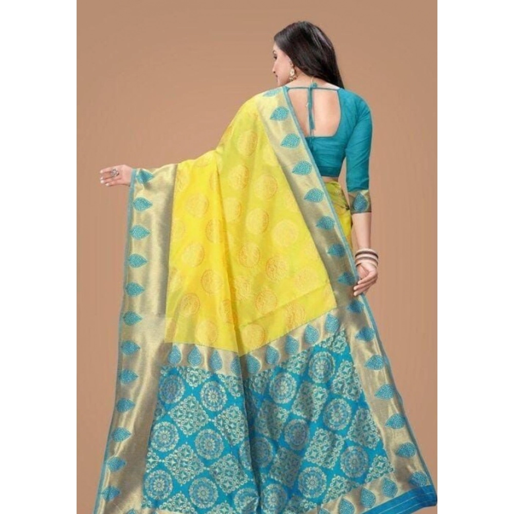 generic women's litchi silk printed saree with unstitched blouse (yellow) generic women's litchi silk printed saree with unstitched blouse (yellow)