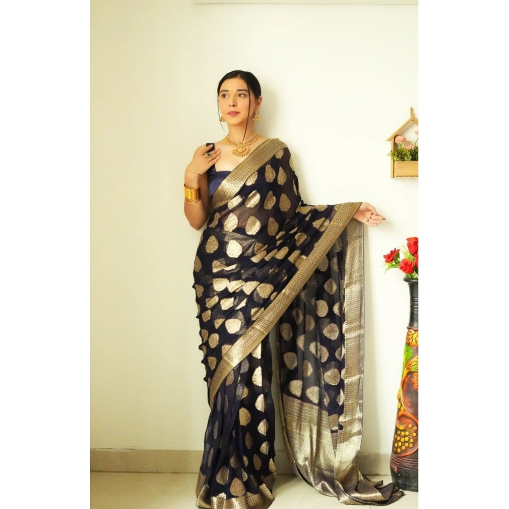 generic women's litchi silk printed saree with unstitched blouse (black) generic women's litchi silk printed saree with unstitched blouse (black)