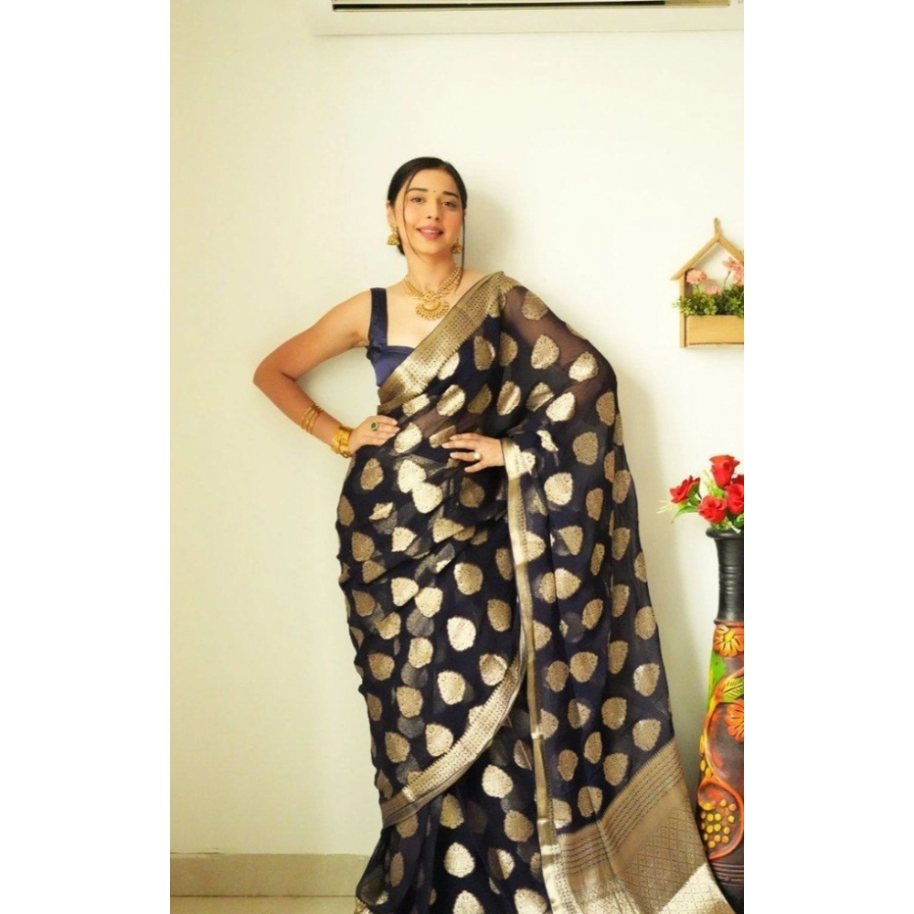 generic women's litchi silk printed saree with unstitched blouse (black) generic women's litchi silk printed saree with unstitched blouse (black)