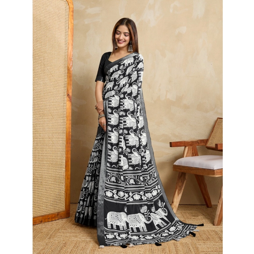 generic women's silk blend printed saree with unstitched blouse 5.5mtr (black) generic women's silk blend printed saree with unstitched blouse 5.5mtr (black)