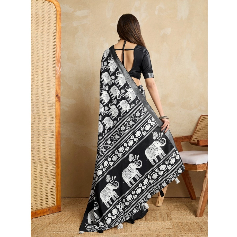 generic women's silk blend printed saree with unstitched blouse 5.5mtr (black) generic women's silk blend printed saree with unstitched blouse 5.5mtr (black)