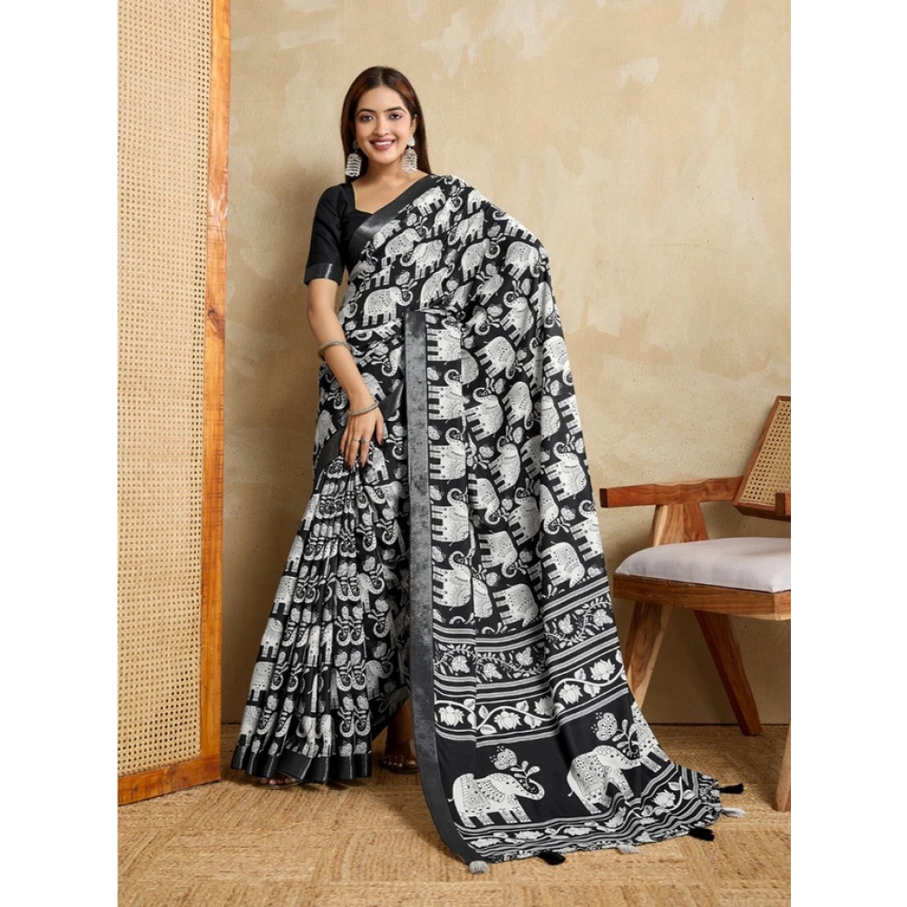 generic women's silk blend printed saree with unstitched blouse 5.5mtr (black) generic women's silk blend printed saree with unstitched blouse 5.5mtr (black)