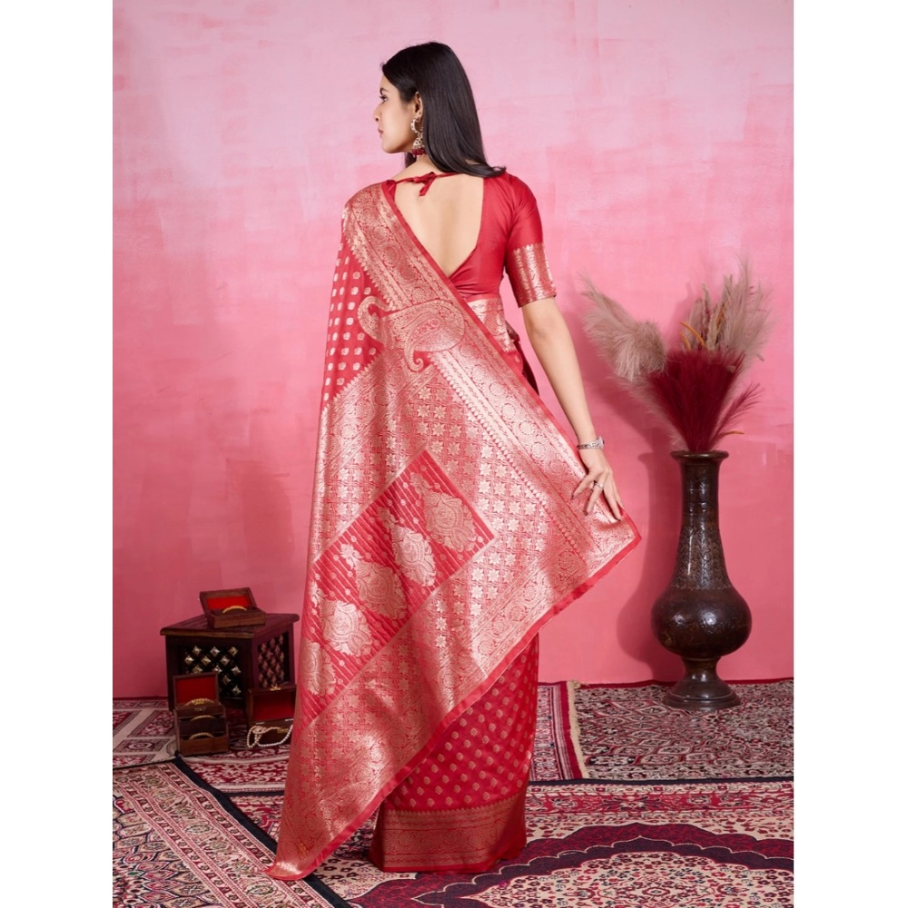 generic women's banarasi silk printed saree with unstitched blouse 5.5mtr (red) generic women's banarasi silk printed saree with unstitched blouse 5.5mtr (red)