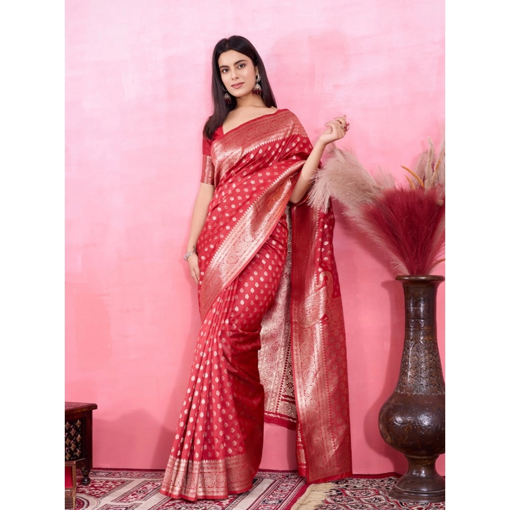 generic women's banarasi silk printed saree with unstitched blouse 5.5mtr (red) generic women's banarasi silk printed saree with unstitched blouse 5.5mtr (red)