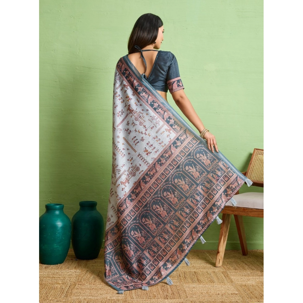 generic women's silk blend printed saree with unstitched blouse 5.5mtr (grey) generic women's silk blend printed saree with unstitched blouse 5.5mtr (grey)