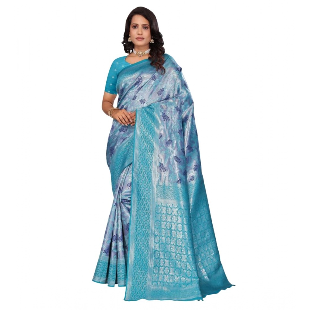 generic women's banarasi silk jaquard woven saree with unstitched blouse 5.5mtr (light blue) generic women's banarasi silk jaquard woven saree with unstitched blouse 5.5mtr (light blue)