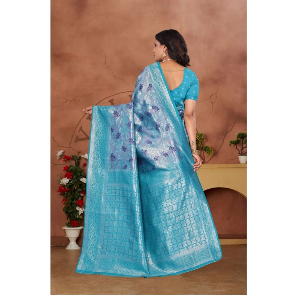 generic women's banarasi silk jaquard woven saree with unstitched blouse 5.5mtr (light blue) generic women's banarasi silk jaquard woven saree with unstitched blouse 5.5mtr (light blue)