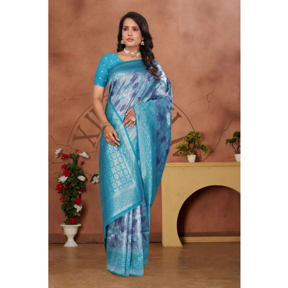 generic women's banarasi silk jaquard woven saree with unstitched blouse 5.5mtr (light blue) generic women's banarasi silk jaquard woven saree with unstitched blouse 5.5mtr (light blue)