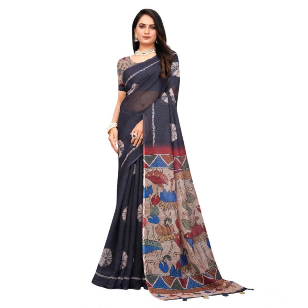 generic women's linen printed saree with unstitched blouse 5.5mtr (black) generic women's linen printed saree with unstitched blouse 5.5mtr (black)