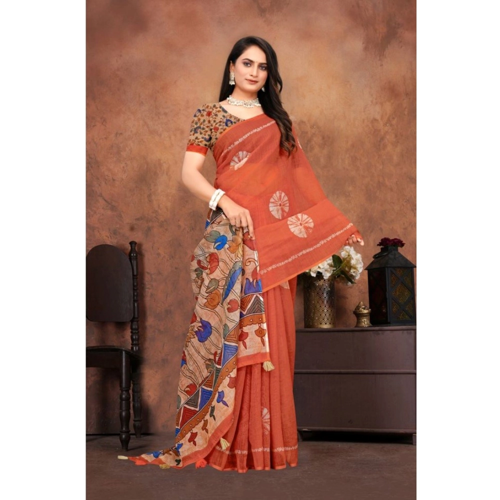 generic women's linen printed saree with unstitched blouse 5.5mtr (red) generic women's linen printed saree with unstitched blouse 5.5mtr (red)