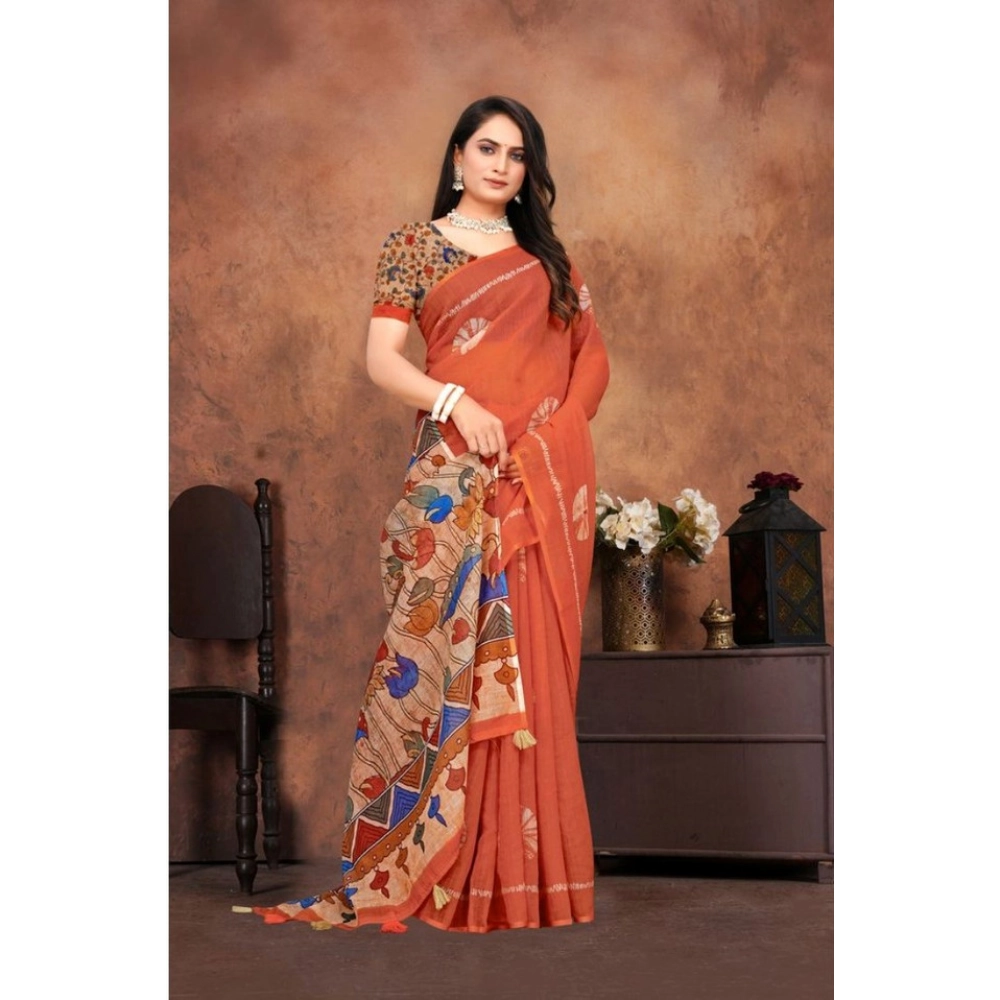 generic women's linen printed saree with unstitched blouse 5.5mtr (red) generic women's linen printed saree with unstitched blouse 5.5mtr (red)