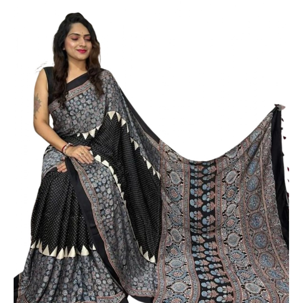 generic women's satin printed saree with unstitched blouse 5.5mtr (black) generic women's satin printed saree with unstitched blouse 5.5mtr (black)