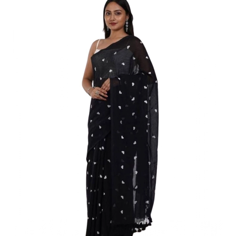 generic women's linen printed saree with unstitched blouse 5.5mtr (black) generic women's linen printed saree with unstitched blouse 5.5mtr (black)