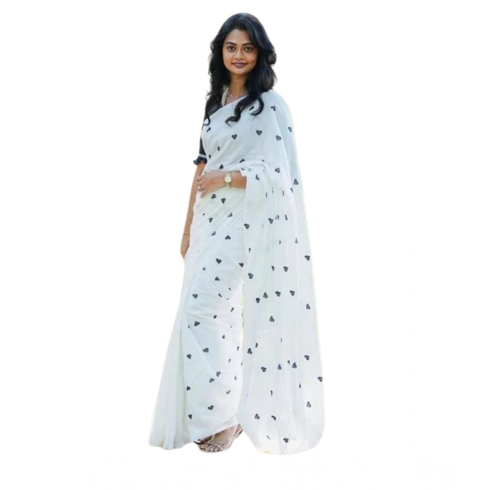 generic women's linen printed saree with unstitched blouse 5.5mtr (white) generic women's linen printed saree with unstitched blouse 5.5mtr (white)