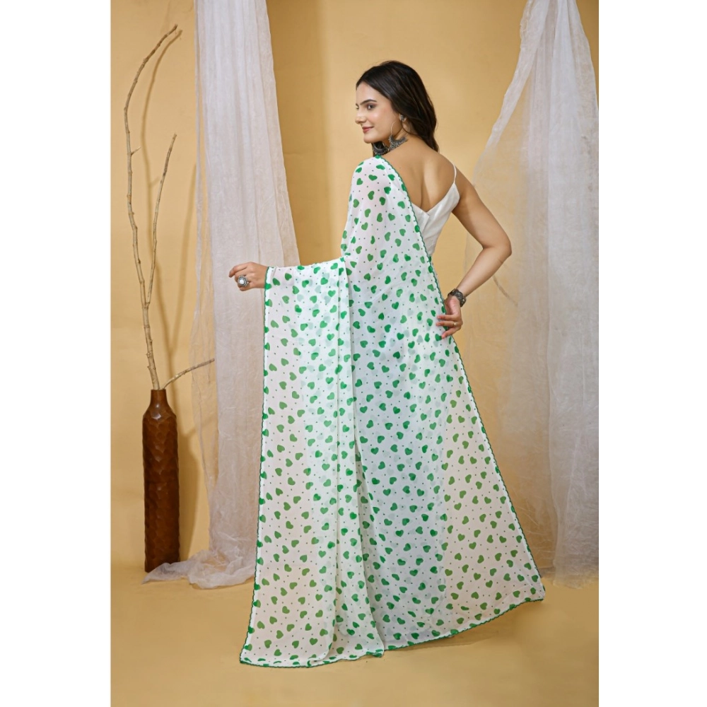 generic women's georgette printed saree with unstitched blouse 5.5mtr (white green) generic women's georgette printed saree with unstitched blouse 5.5mtr (white green)
