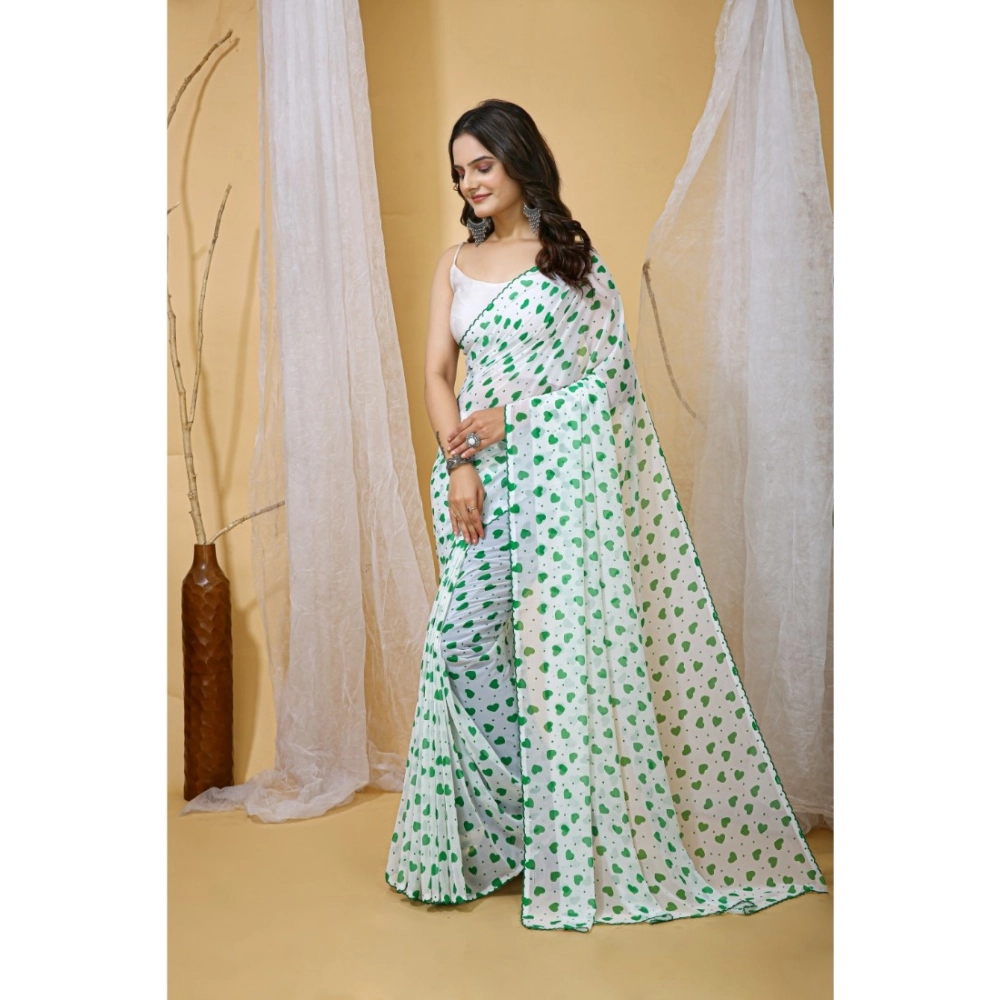 generic women's georgette printed saree with unstitched blouse 5.5mtr (white green) generic women's georgette printed saree with unstitched blouse 5.5mtr (white green)