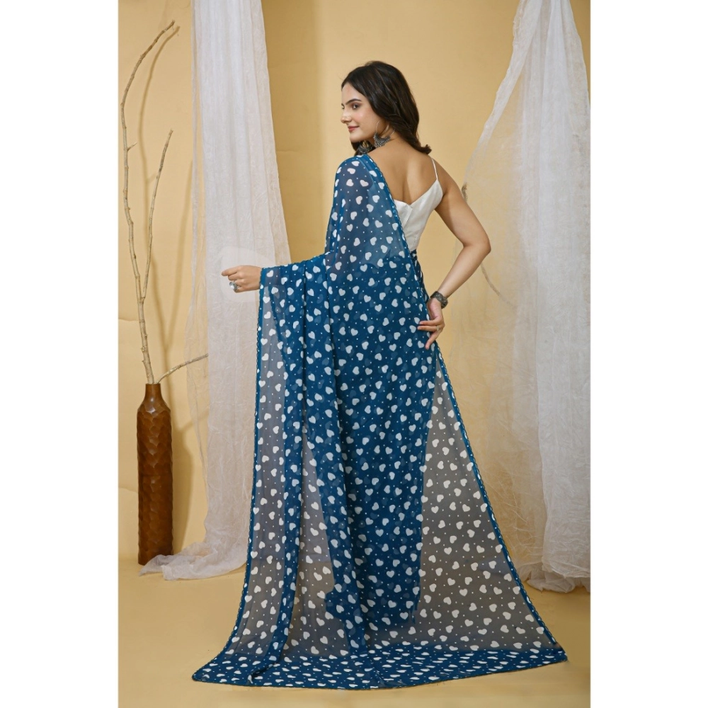 generic women's georgette printed saree with unstitched blouse 5.5mtr (blue) generic women's georgette printed saree with unstitched blouse 5.5mtr (blue)